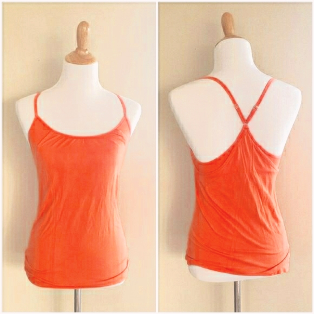 NUX Neon Orange Coral Shelf Bra Flow Top